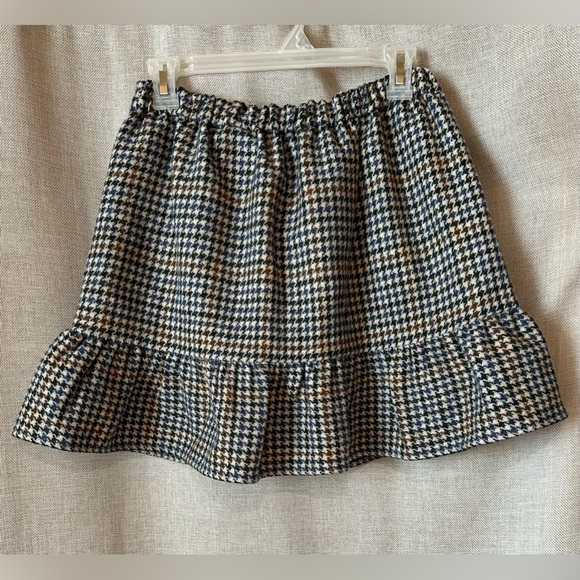 J. Crew•elastic waist houndstooth skirt•size 8•ruffle hem•100% wool•lined•multi - Picture 2 of 7